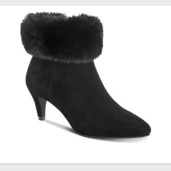 Alfani Womens Hansonn Suede Faux Fur Trim Booties Color Black Size 7 - Picture 8 of 9